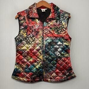 Coldwater Creek Vest Size XS Quilted Colorful Velvet Artsy Boho Dopamine Gilet